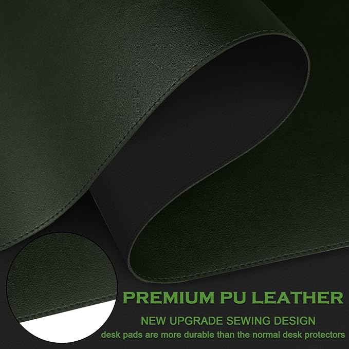 Bleswin Multifunctional Large Desk Mat, Double Sided Computer Desk pad, Extended Mouse Mat, Office Desk Protector with Waterproof PU Leather, 35.4''×16.9'', Office Home Writing Pad (Dark Green+Black)