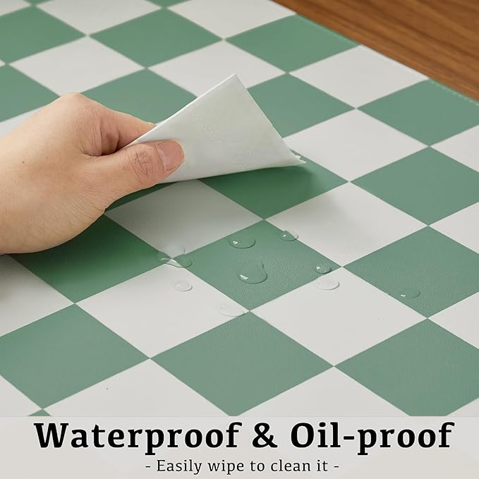 Checkered Desk Mat, Large Cute Aesthetic Retro PU Leather Computer Laptop Desk Mat, Non-Slip Waterproof Mouse Keyboard Pad, Desk Writing Mat for Work/Home (Sage, 23.6" x 13.7")