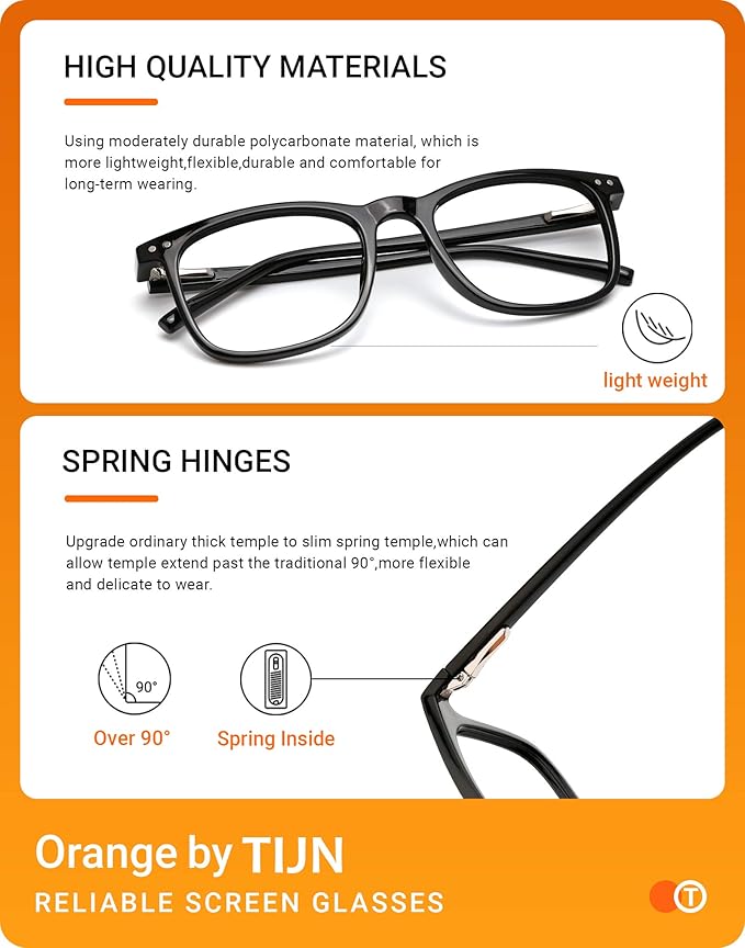 TIJN Sleep Glasses Blue Light Blocking Square Eyeglasses Dual AR Coatings for Computer Gaming Screen Fatigue & UV Protection