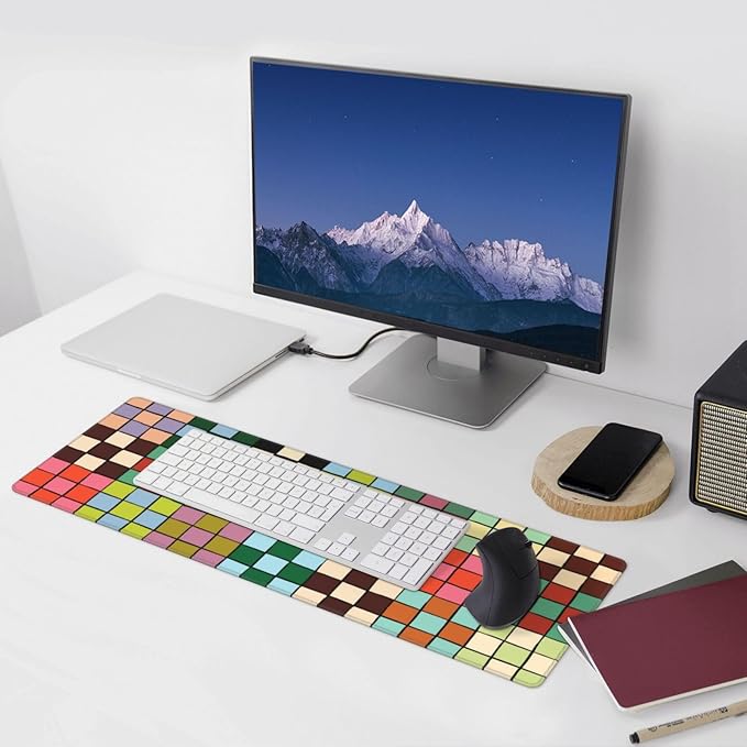 Colorful Checkered Cute Gaming Mouse Pad Desk Mat for Home and Office, Large Mousepad Extended Keyboard Pad Stitched Edge Accessories Decor