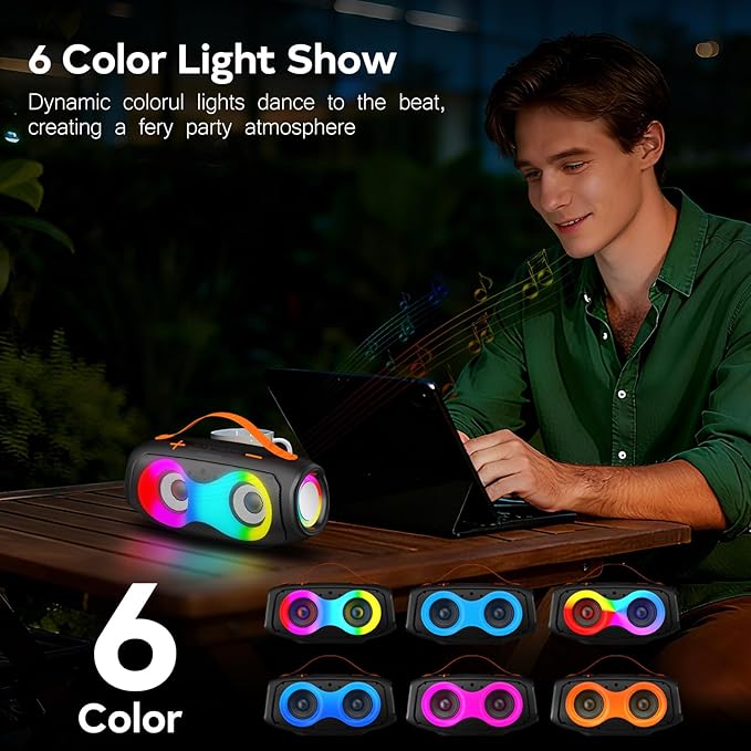 TENMIYA Portable Bluetooth Speaker,IPX5 Waterproof WirelessSpeaker with Dynamic Lights,TWS Pairing to 40W StereoSound,Bluetooth 5.0,20HPlaytime,Outdoor/Home SmallSpeakers as Gifts forTeens or Women