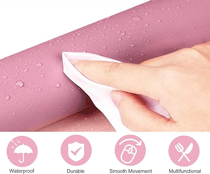 Dual Sided PU Leather Desk Pad, Mouse Pad, Office Desk Mat, Non-Slip Laptop Desk Pad, Waterproof Desk Writing Pad for Office and Home (23.6" x 11.8", Pink+Purple)