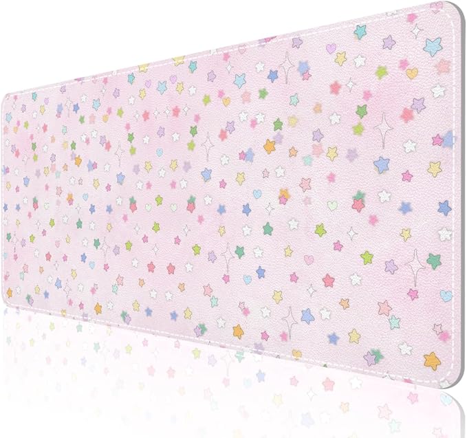 AUPET Leather Desk Pad Blotter Mat, Large Mouse Pad, Non-Slip Waterproof Desk Writing Pad Protector, Desk Decor for Office，Home，Gaming (Dreamy Rainbow Star Pattern, 35.4X15.7 inch)