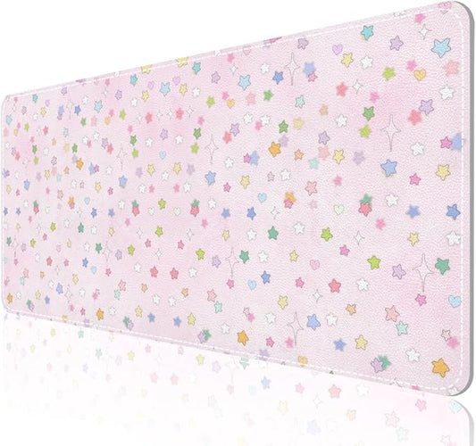 AUPET Leather Desk Pad Blotter Mat, Large Mouse Pad, Non-Slip Waterproof Desk Writing Pad Protector, Desk Decor for Office，Home，Gaming (Dreamy Rainbow Star Pattern, 35.4X15.7 inch)