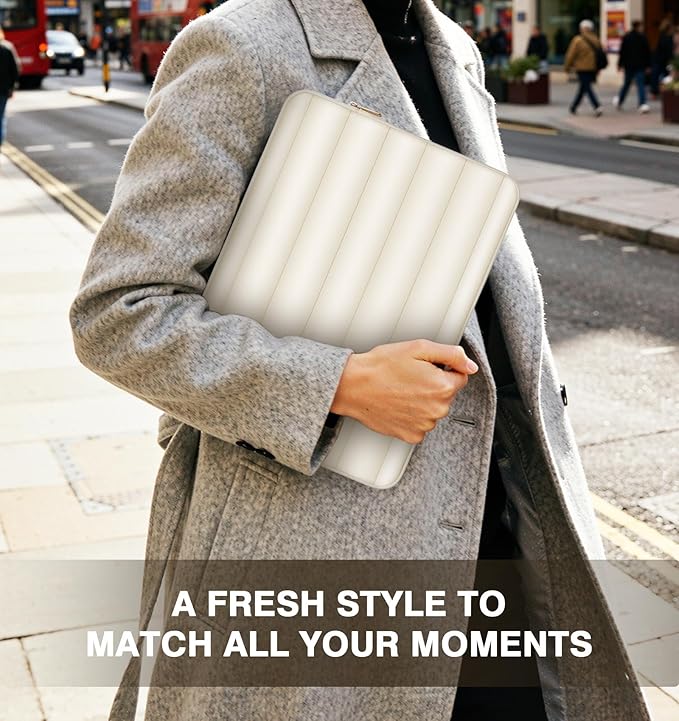 MoKo 15.6 Inch Puffy Laptop Sleeve, Laptop Carrying Bag Compatible with MacBookAir 15" / Pro 14" M4/M3/M2 2025/2024/2023, Galaxy Tab S10 FE Ultra 14.8" 2025, Notebook Travel Bag, Milky White