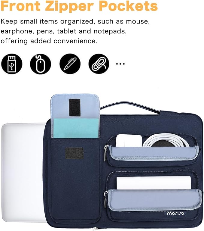 MOSISO 360 Protective Laptop Case 16 inch,15-15.6 inch Laptop Sleeve Compatible with MacBook Pro 16 M5 M4 M3 M2 M1,HP Acer Dell Lenovo ASUS,Side Open Bag with 2 Raised&1 Flapover Pockets, Navy Blue