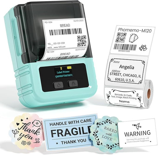 Phomemo M120 Smart Label Printer - 2" Bluetooth Thermal Label Maker with OCR & Voice Recognition, 3000 Labels Battery, 6000+ Icons for Business & Home