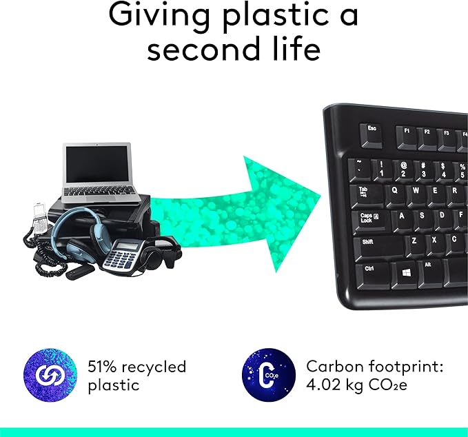 Logitech K120 Wired Keyboard for Windows, USB Plug-and-Play, Full-Size, Spill-Resistant, Curved Space Bar, Compatible with PC, Laptop - Black