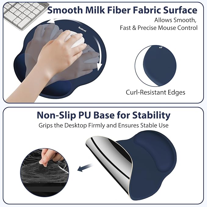 Sushret Mouse Pad and Keyboard Wrist Rest, 3-in-1 Gel Memory Foam Ergonomic Mouse Pad with Wrist Rest Set, Gaming Mousepad Arm Cushion Support for Computer Office Desk Accessories Cute Setup,Dark Blue