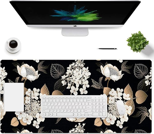 Large Mouse Pad, Desk Mat for Desktop, Dual Side PU Leather Waterproof Gaming Mousepad Desk Pad, Desk Protector Writing Pads Desk Accessories for Office and Home (C-Black Gold Flower, 31.5''X15.8'')