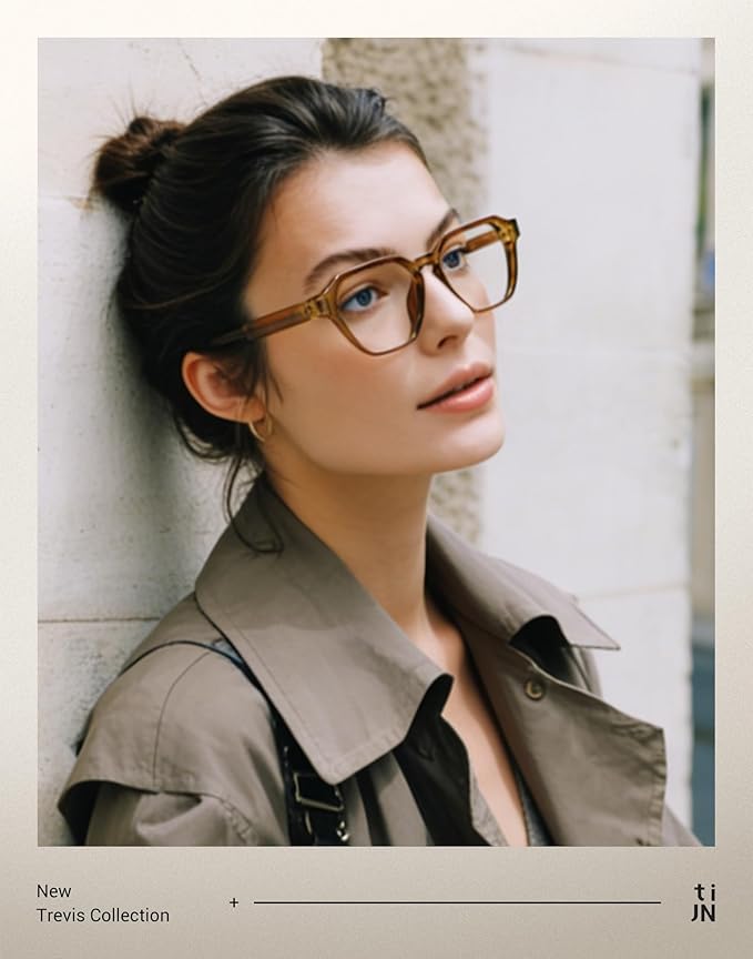 TIJN Blue Light Blocking Glasses, Anti Eyestrain UV Protection, TR90 Square Frame Glasses Chic Preppy Look for Women and Men