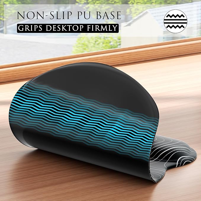 MROCO Ergonomic Mouse Pad with Gel Wrist Rest, Smooth Wrist Support Surface, Non-Slip PU Base for Pain Relief, Comfortable Mousepad for Computer, Laptop, Office & Home, 9.4 x 8.1 in, Black Topographic