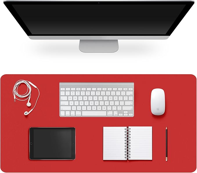Leather Desk Pad Protector,Non-Slip Desk Pad,on-Slip PU Leather Large Mouse Pad,Easy Clean Desk Protecor Mat,Writing Pad for Office Work/Home/Decor(Red, 23.6" x 13.7")