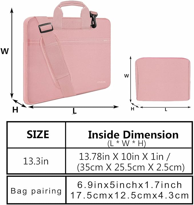 Hseok Laptop Shoulder Bag 13-14 inch Shockproof Water-Resistant HandBag with Small Case Compatible with MacBook Pro/Neo 14" M5/M4/M3/M2/M1, Mac Air/Pro 13.3", XPS 13/14, Most 13"-14" PC,Pink