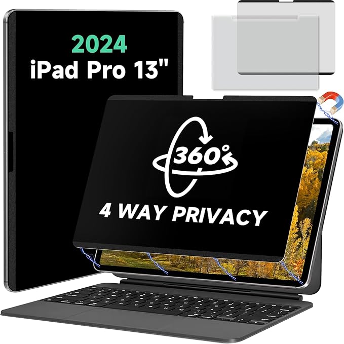 Magnetic 360° Privacy Screen Protector for iPad Pro 13 Inch 7th (2024, M4) Case Friendly Blue light Blocker Anti-glare Filter, Removable Film Support Apple Pencil-A2925 / A2926 / A3007