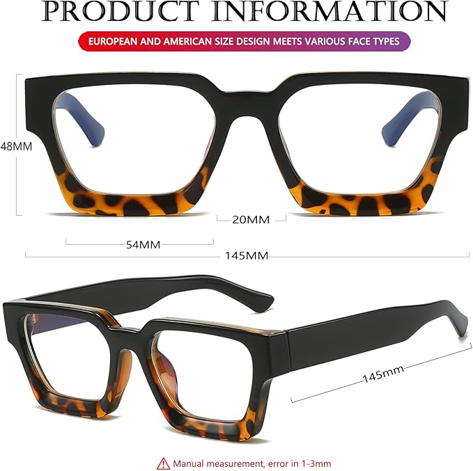 AIEYEZO Square Thick Frame Glasses for Women Men Fashion Blue Light Glasses Trendy Chic Computer Eyeglasses