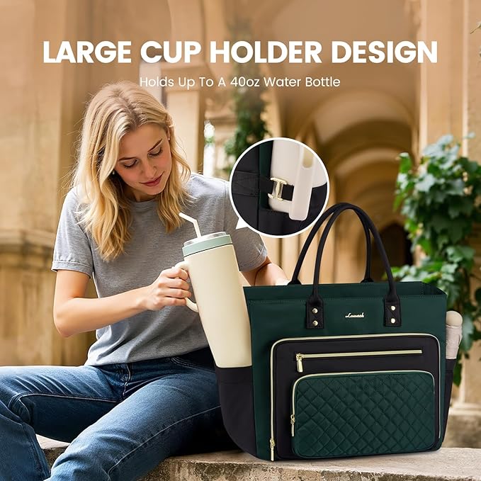 LOVEVOOK Laptop Tote Bag for Women With Large Cup Holder, Work Bags Teacher Nurse Bag, 15.6 Inch Professional Briefcase Business Travel Large Purses Handbag Gifts, Diaper Bag With Multi-Pockets