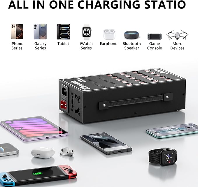 Multiple USB Charger Station, 300W 60Ports USB C Charger Block, USB Charger hub for Multiple Devices, USB C Multi Charge Compatible with iPhone 17 16 15 14 13, iPad, Samsung Galaxy S23 S24, Pixel