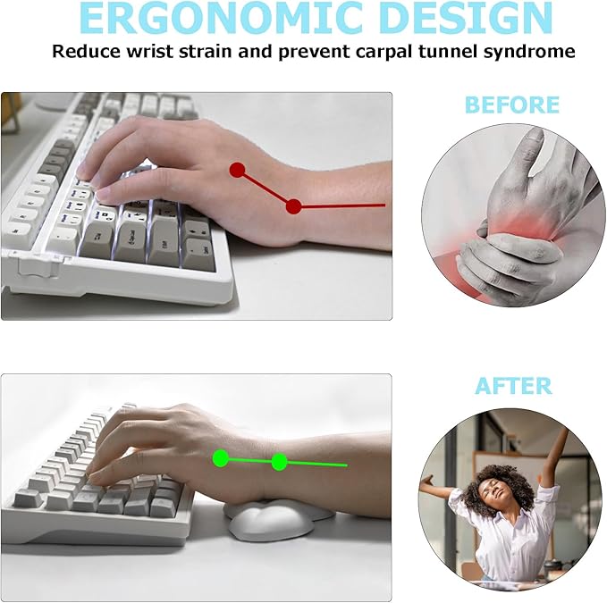 Ergonomic Keyboard Wrist Rest, Leaf Shape PU Leather Memory Foam Wrist Support for Computer Keyboard, Keyboard Pad and Cute Mouse Wrist Pad for Gaming,Office, Computer, Typing Pain Relief, White