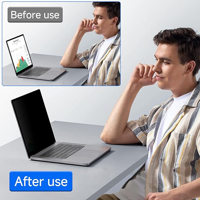 ZOEGAA 4-way 360° Privacy Screen For 14 Inch 16:10 Laptop That Screen Size is 11.9 in Wide and 7.4 in High. Removable Privacy Screen For Laptop Monitor, Anti Glare And Blue Light, Compatible With HP Dell Lenovo Asus Samsung Acer Thinkpad