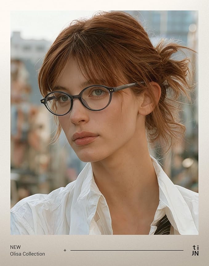 TIJN Olisa Blue Light Blocking Glasses for Women Men,Retro Oval Frame Bluelight Eyeglasses for Gaming/Computer/Screen
