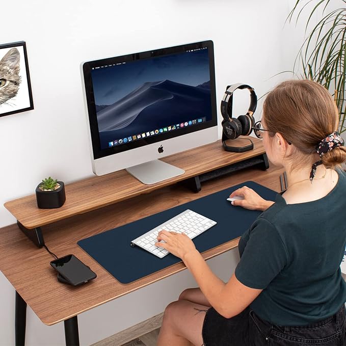 Aothia Double-Sided PU Leather Desk Pad - Non-Slip Large Mouse Pad & Desk Mat for Office, Home - Waterproof, Easy to Clean, Durable Dual-Sided Surface(Dark Blue,36" x 17")