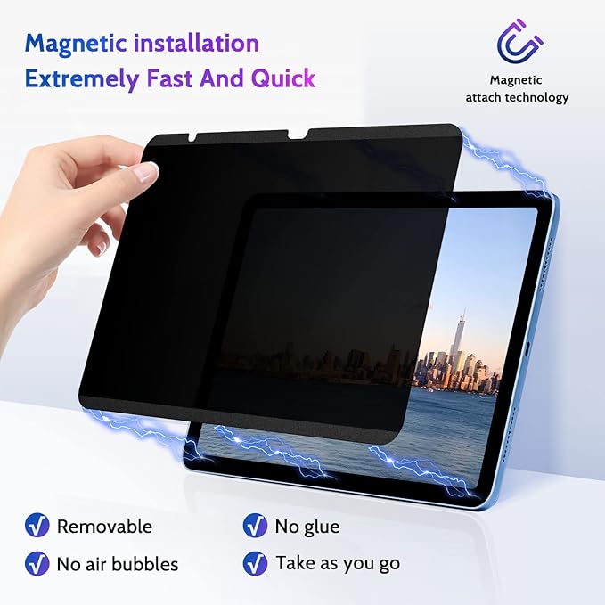 Peslv Magnetic Privacy Screen Protector for iPad 10th 2022 10.9" & iPad 11th A16 2025 11", Removable Anti Blue Light Glare Spy Private Filter, High Sensitive Bubble-Free Black Security Screen