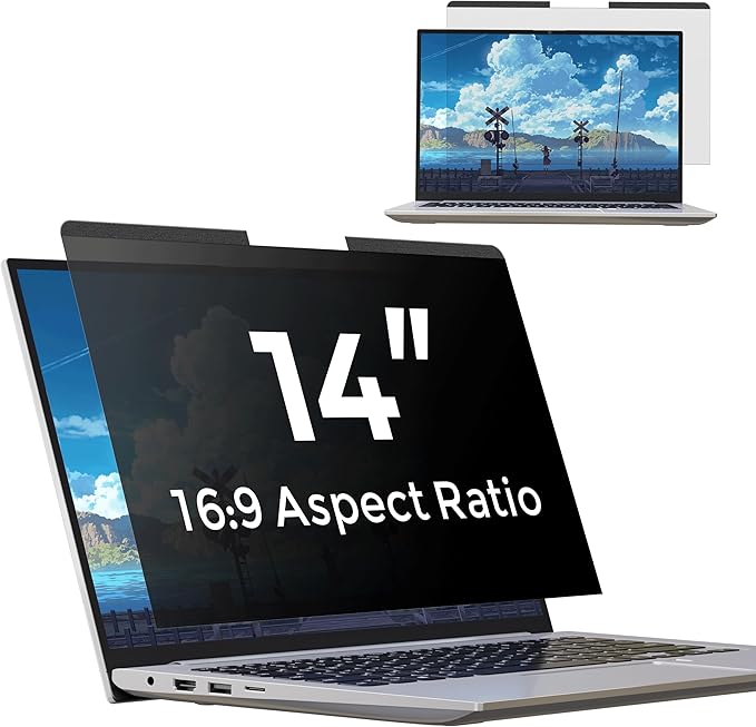 Magnetic Laptop Privacy Screen 14 inch for 16:9 Privacy Shield, 14" Removable Computer Monitor Anti Glare Protector Blue Light Filter, Compatible with HP/Dell/Acer/Lenovo/Samsung/ASUS (12.2x6.9inch/ W x H)