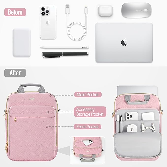 MoKo 13-14 in Puffer Laptop Sleeve Bag for 13-inch New Mac Air M5/Neo A18 Pro, 14-inch Mac Pro M5/M4/M3/M2/M1, 13.8“ Surface, Puffy Laptop Carrying Case with Handle & Shoulder Strap, Pink