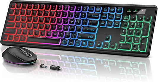 SABLUTE Wireless Keyboard and Mouse Backlit, Quiet Light Up Keys, Tilt Legs, Sleep Mode - Rechargeable USB Cordless Combo for Computer, iMac, PC, Laptop (Black)