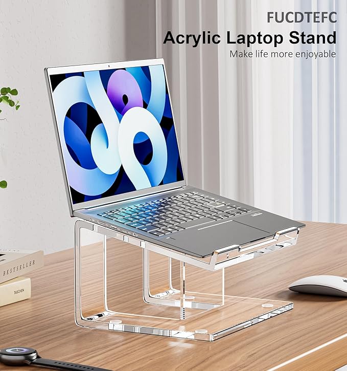 FUCDTEFC Acrylic Laptop Stand for Desk, Laptop Riser for 10-17.3 Inch Laptops, Ergonomic Computer Stand Holder Compatible with Macbooks and Notebooks
