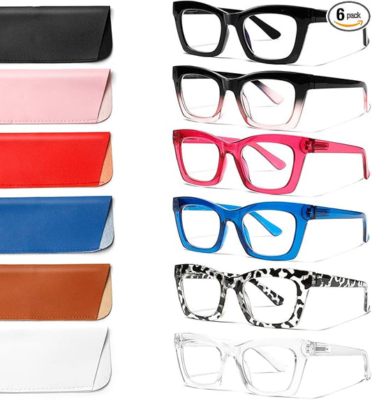 6 Pack Reading Glasses for Women Blue Light Blocking Computer Square Readers with Spring Hinge (Mix Color, 3.00, x)