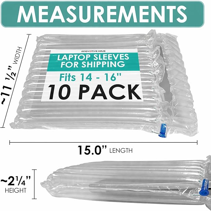 Innovative Haus 10 Pack Inflatable Laptop Protective Bags with Pump. Ideal for 14-16 Inch Notebooks, Lightweight. Alternative to Laptop Shipping Box