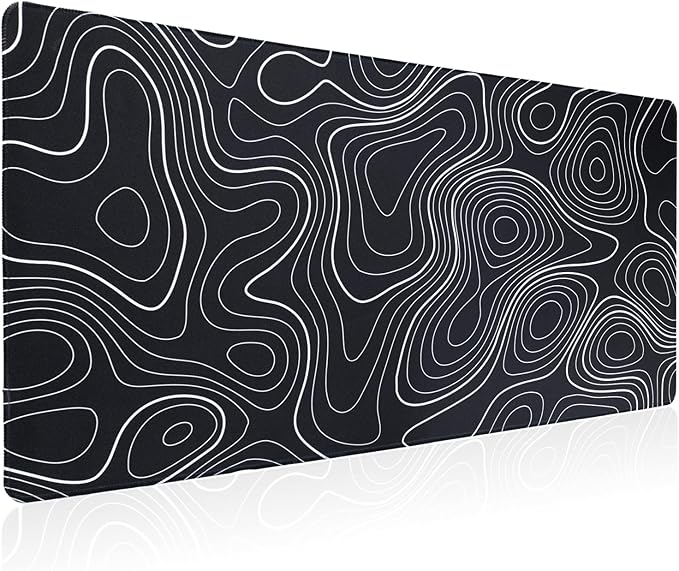 Bloss XL Topographic Mouse Pad Long Desk Mat, Black Mouse Keyboard Pad, Desk Pad, Large Gaming Mouse Mat Non-Slip Rubber (31.5 x 15.7 x 0.12 Inches)