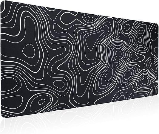 Bloss XL Topographic Mouse Pad Long Desk Mat, Black Mouse Keyboard Pad, Desk Pad, Large Gaming Mouse Mat Non-Slip Rubber (31.5 x 15.7 x 0.12 Inches)