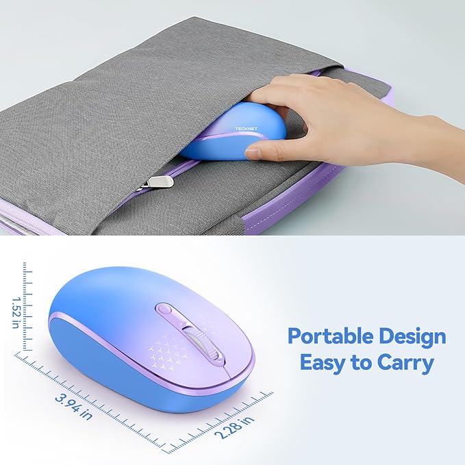 TECKNET Wireless Mouse, 2.4G Quiet Computer Mouse with USB Receiver, 4 Buttons Portable Cordless Mice for Chromebook, Laptop, PC, Mac, 800/1200/1600 DPI - Blue-Purple Gradient