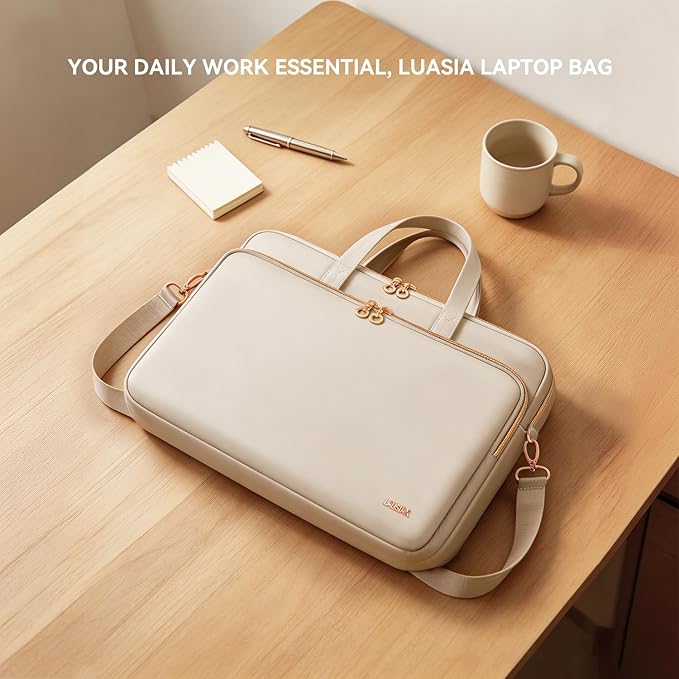 Laptop Case Bag Women Men Computer Sleeve Compatible with MacBook/Dell/HP/Acer/ASUS, Waterproof Shoulder Carrying Briefcase, Beige, 15.6-16 Inch