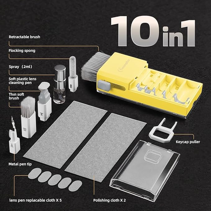 Tassmpitor Laptop Screen Keyboard Cleaner Kit, All in 1 Electronics Cleaning Tool for MacBook iPad iPhone Pro Cell Phone, Brush Tool for Tablet, Computer, PC Monitor,TV Camera Lens with Patent, Yellow - Image 7