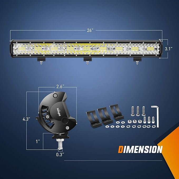 Nilight 26 Inch 540W LED Light Bar Triple Row Flood Spot Combo 50000LM Driving Boat Led Off Road Lights with 12V On/Off 5 Pin Rocker Switch 14 AWG Wiring Harness Kit, 2 Years Warranty