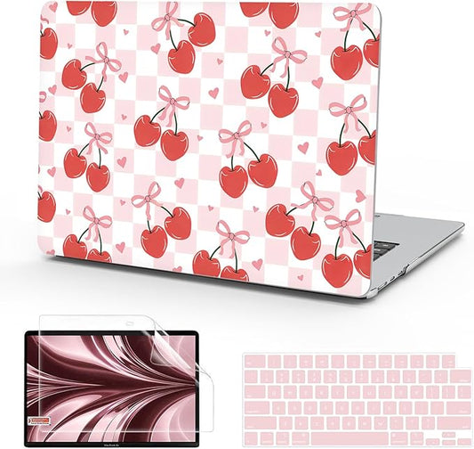 B BELK Compatible with MacBook Air 13 inch Case M5 2026 2025 2024-2022 M4 M3 M2 A3449 A3240 A3113 A2681, Plastic Hard Shell+Keyboard Cover+Screen Protector for MacBook Air 13.6 inch Case, Cherry Bow