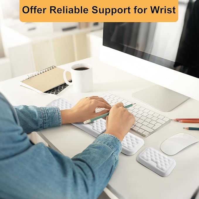 Keyboard Wrist Rest Mouse Wrist Support, Memory Foam Wrist Rest Pad for Computer Laptop, Ergonomic Wrist Cushion Support for Typing Pain Relief, Gaming Home Office, White