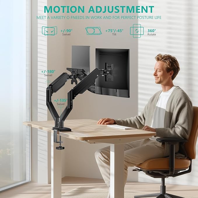 WALI Laptop Desk Mount, Dual Monitor Arm with Laptop Holder, Adjustable Height Laptop Arm Mount for Desk, Fits 17” Notebook and 32” Monitors, Up to 22Lbs (GSMP002LP), Black