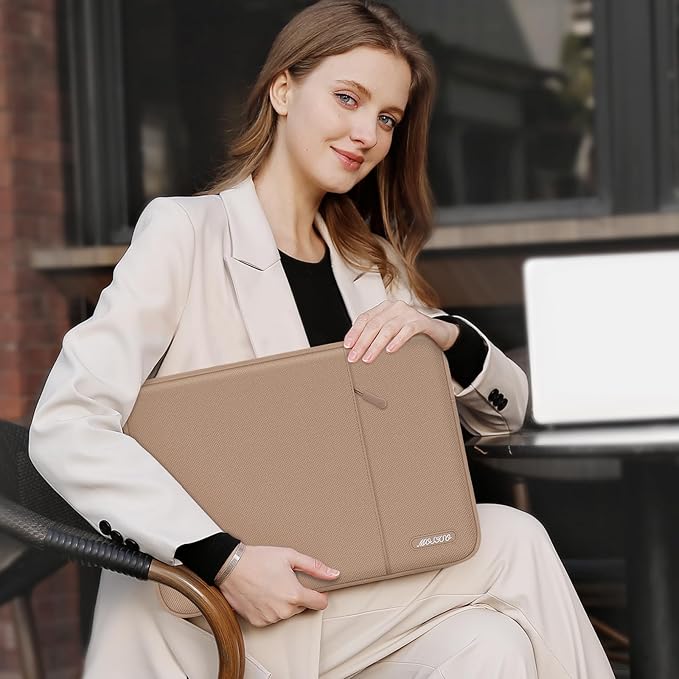 MOSISO Laptop Case 16 inch, 15-15.6 inch Laptop Sleeve Compatible with MacBook Pro 16 M5 M4 M3 M2 M1, HP Acer Dell Lenovo ASUS, Polyester Vertical Computer Sleeve Bag with Pocket, Bronze Brown