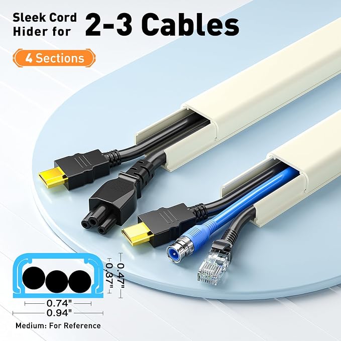 Delamu Beige Cord Hider, 56.7in Beige Cable Hider, Cord Covers for Wires on Wall, Wire Hider Wire Covers for 2-3 Cords for TV on Wall, Easier Setup Cable Cover Management, 4X L14.2 W0.94 H0.47in - Image 2