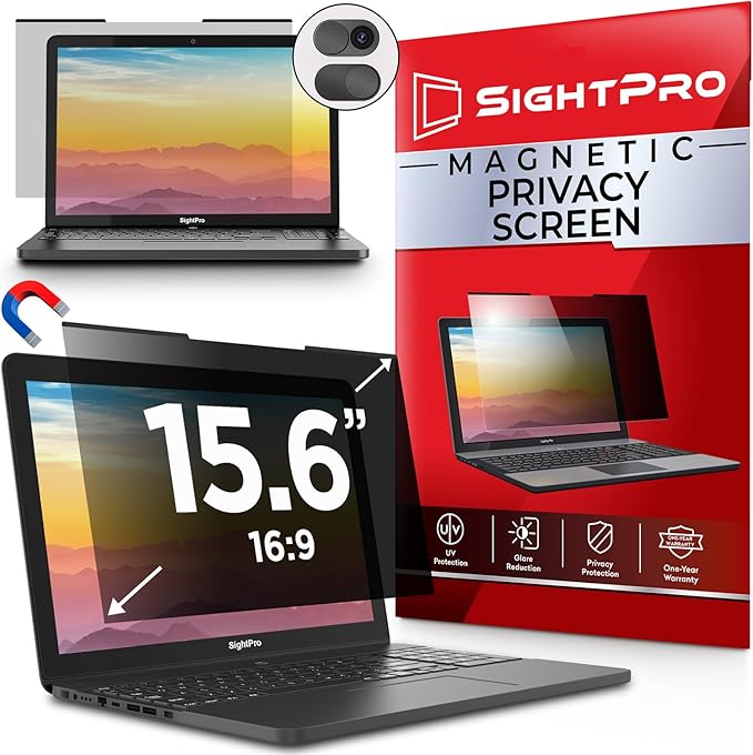 SightPro Magnetic Laptop Privacy Screen 15.6 Inch 16:9 - Patented Removable Laptop Privacy Filter Shield and Protector