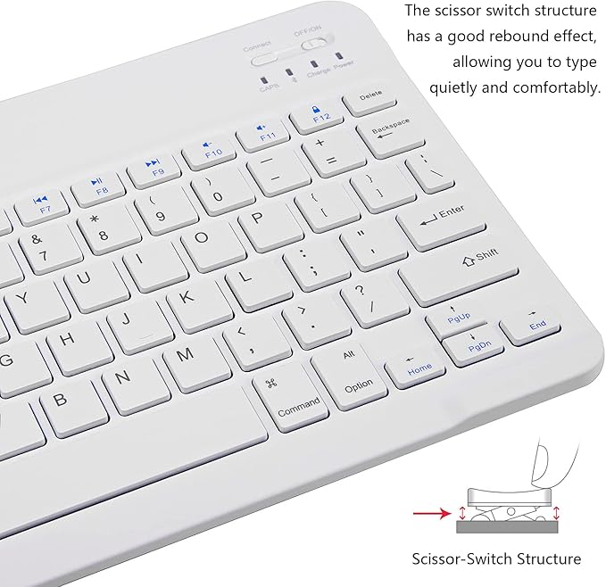 Ultra-Slim Bluetooth Keyboard Portable Mini Wireless Keyboard Rechargeable for Apple iPad iPhone Samsung Tablet Phone Smartphone iPadOS iOS Android (10 inch White)