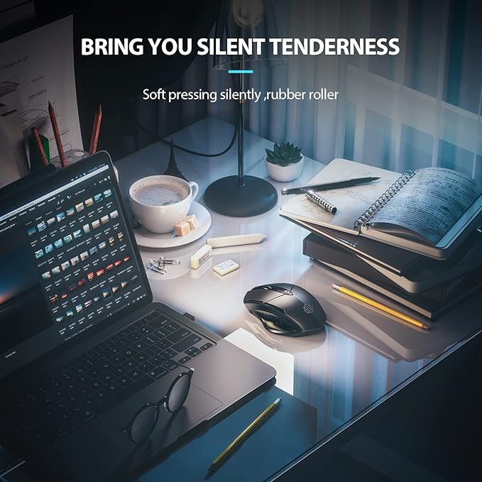 INPHIC Bluetooth Mouse Wireless, Tri-Mode, Upgraded Visible Battery, 2400 DPI, Silent Ergonomic Computer Mice, Mac, PC etc.-Gray