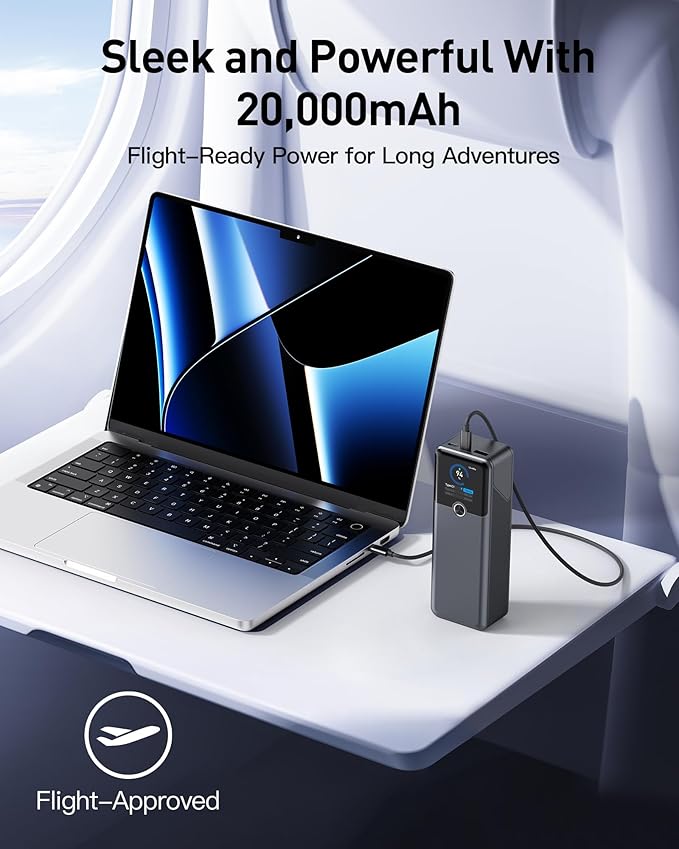 Laptop Power Bank, 3-Port 20,000mAh Portable Charger with 200W Max Output, PD 3.1 Fast Charging, Flight-Approved for Travel, PowerTower, for MacBook, iPhone 17/16 Series, and More（Beige）
