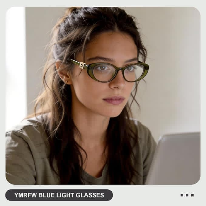 Oval Blue Light Blocking Glasses for Women Retro 90s Glasses Computer TV Eyeglasses Anti Eyestrain