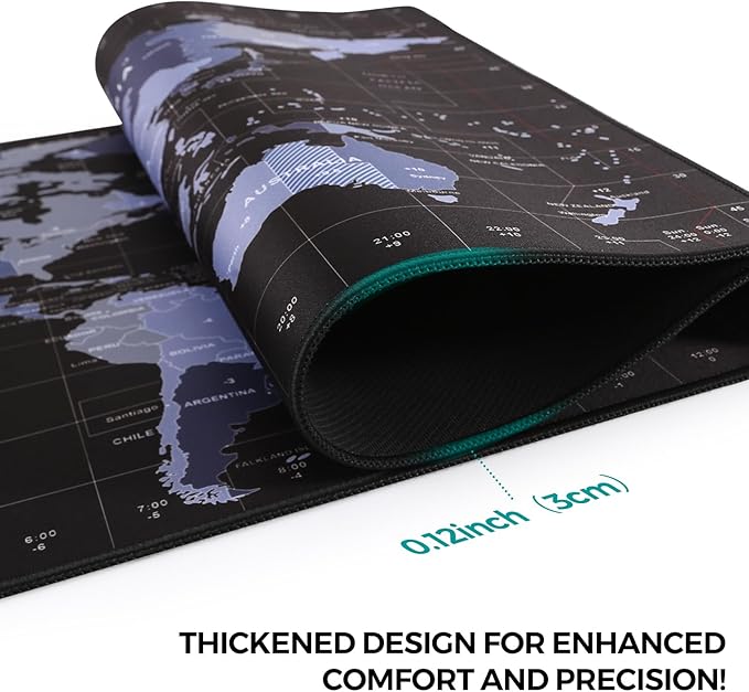 TIDALSOIL World Map Mouse Pad XXL 35.4 x 15.7 Inch – Oversized Extended Large Desk Pad with Non-Slip Base, Stitched Edges Mousepad, Smooth Surface for Keyboard, Mouse, Office, Gaming and Work